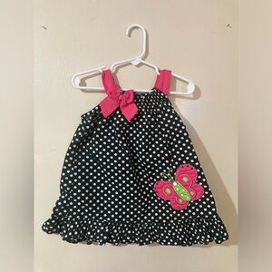 Rare Editions Girl’s Dress 4T Black White Pink Polka Dots‎ Bow Butterfly Cotton